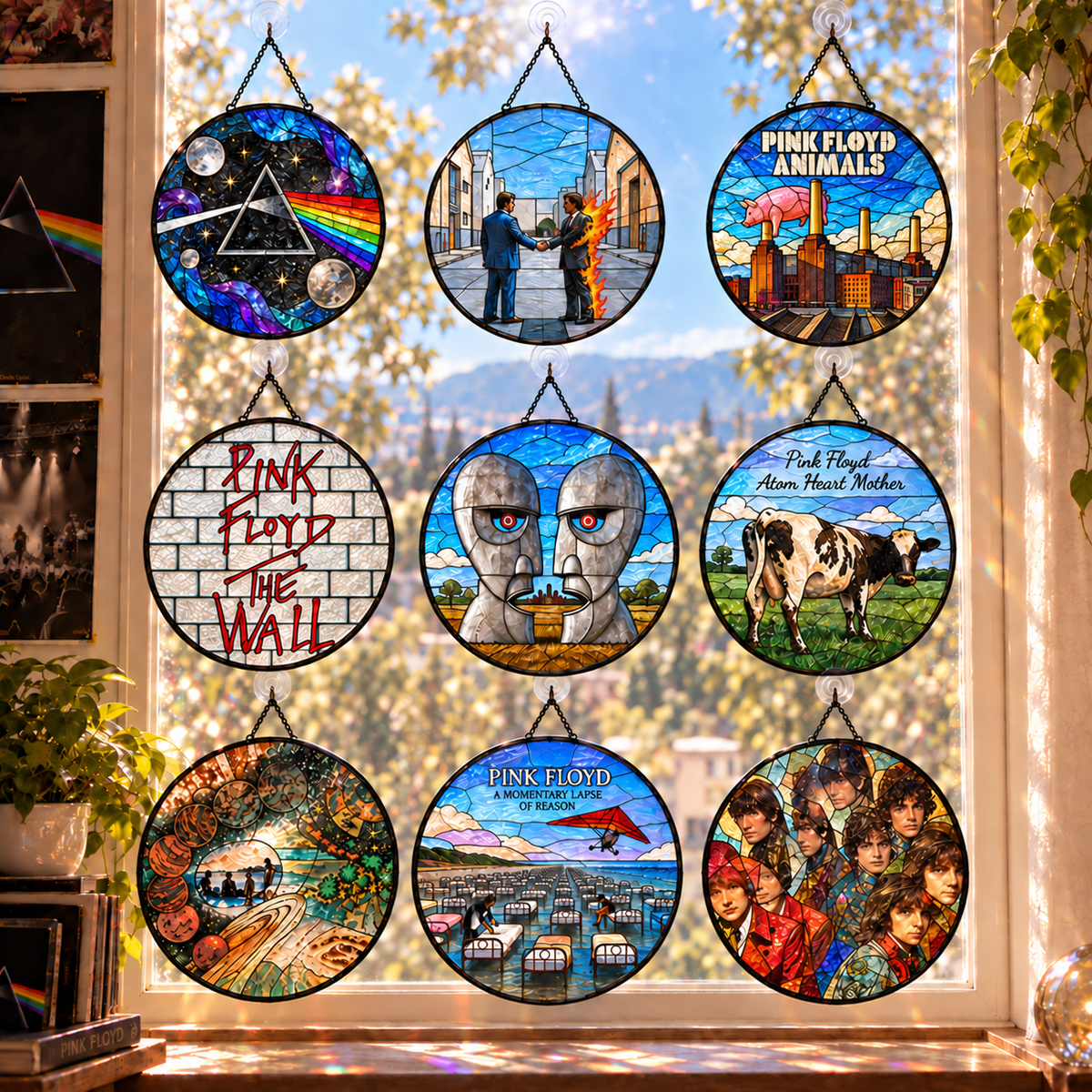 Pink Floyd Album Stained Glass Suncatcher - Psychedelic Rock Music Window Hanging Gift for Fans