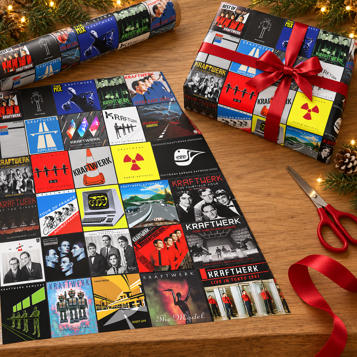 Kraftwerk Album Cover Wrapping Paper Roll – Electronic Music Gift Wrap, Retro Synth Album Collage Christmas Wrapping Paper for Kraftwerk Fans