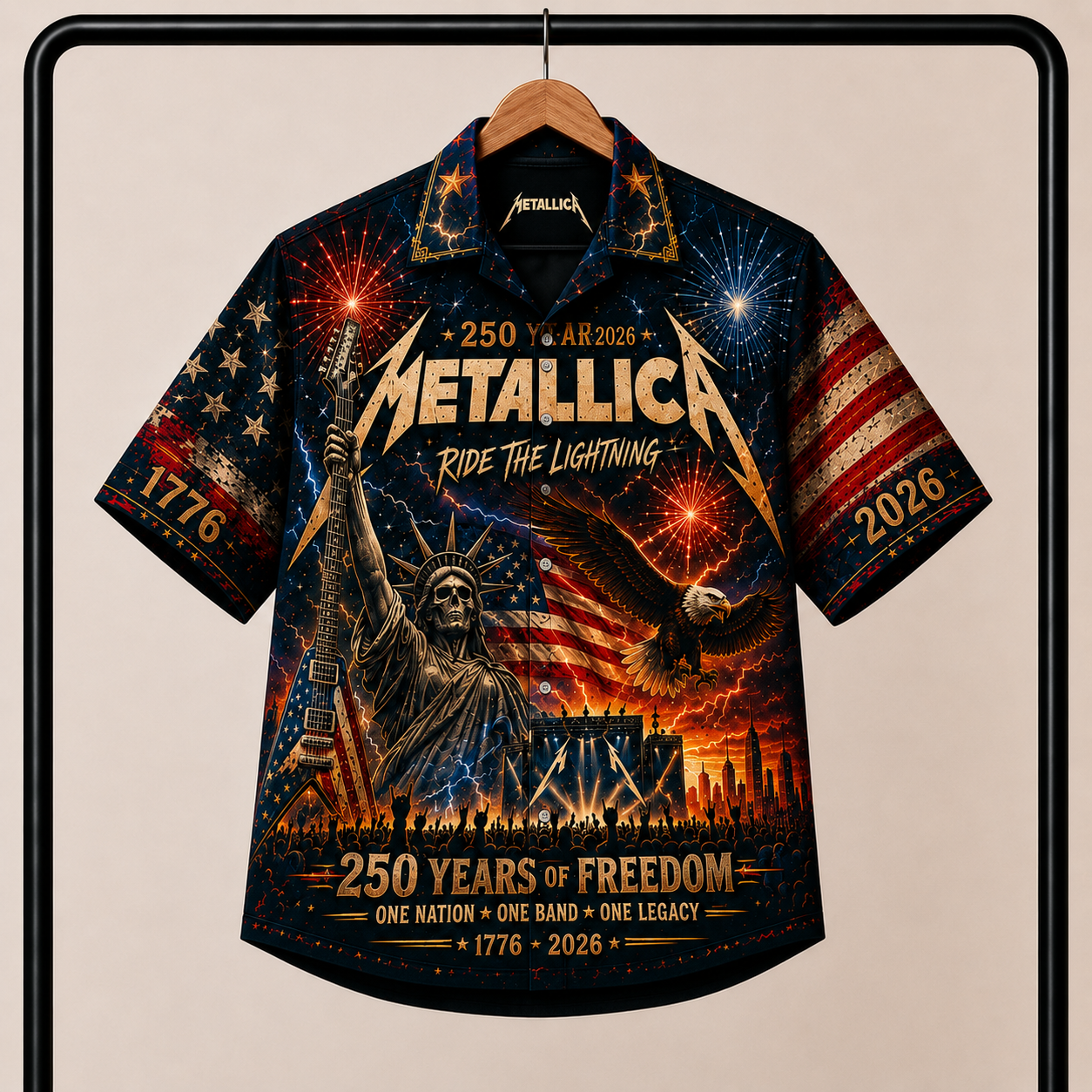 Metallica Hawaiian Shirt - Unisex Vintage 250 Years Of Freedom Liberty Bell Button Up
