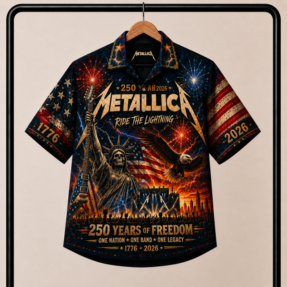 Metallica Hawaiian Shirt - Unisex Vintage 250 Years Of Freedom Liberty Bell Button Up