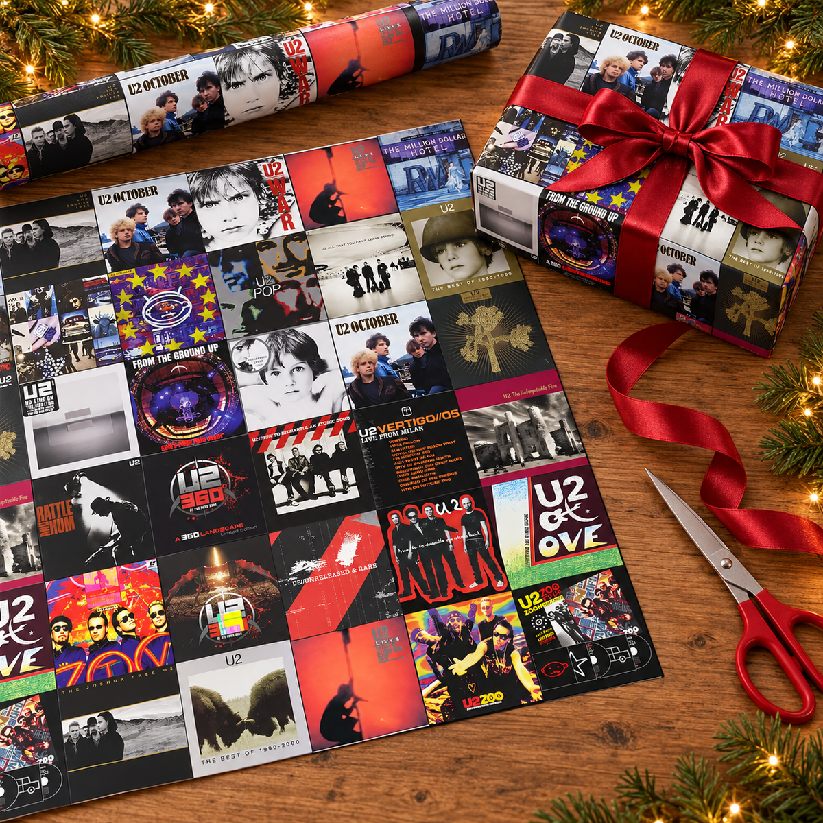 U2 Album Cover Wrapping Paper Roll – Classic Rock Music Gift Wrap, Vintage Album Collage Christmas Wrapping Paper for U2 Fans