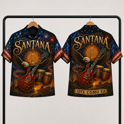 Santana Band Hawaiian Shirt - Unisex Vintage Aztec Sun Oye Como Va Button Up