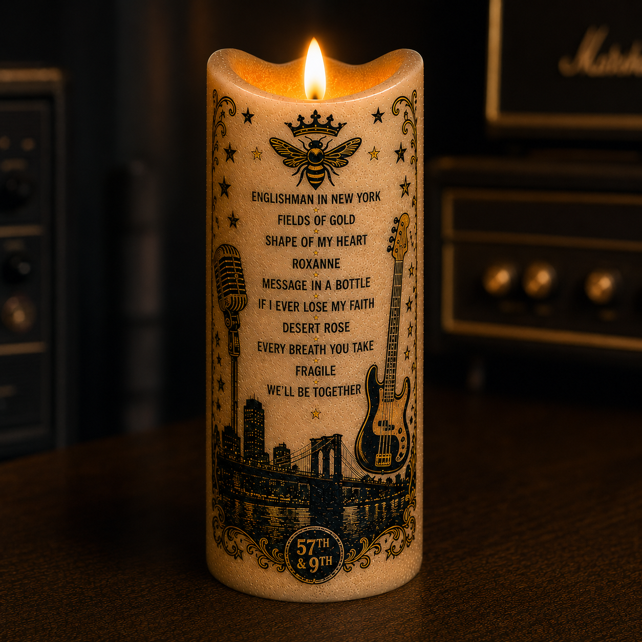Sting Nothing Like the Sun Flameless LED Candle, Sting Inspired LED Candle, Classic Rock Music Gift, Battery Operated Candle, Sting Fan Home Decor