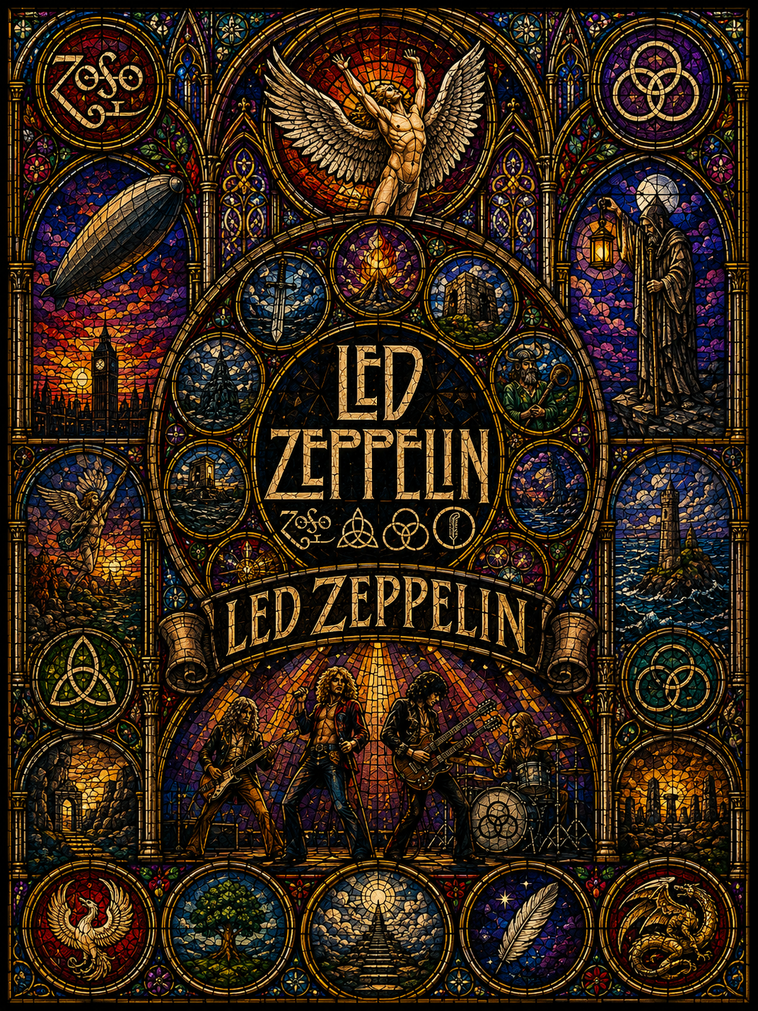 Led Zeppelin Sherpa Blanket – Stairway To Heaven Stained Glass Blanket