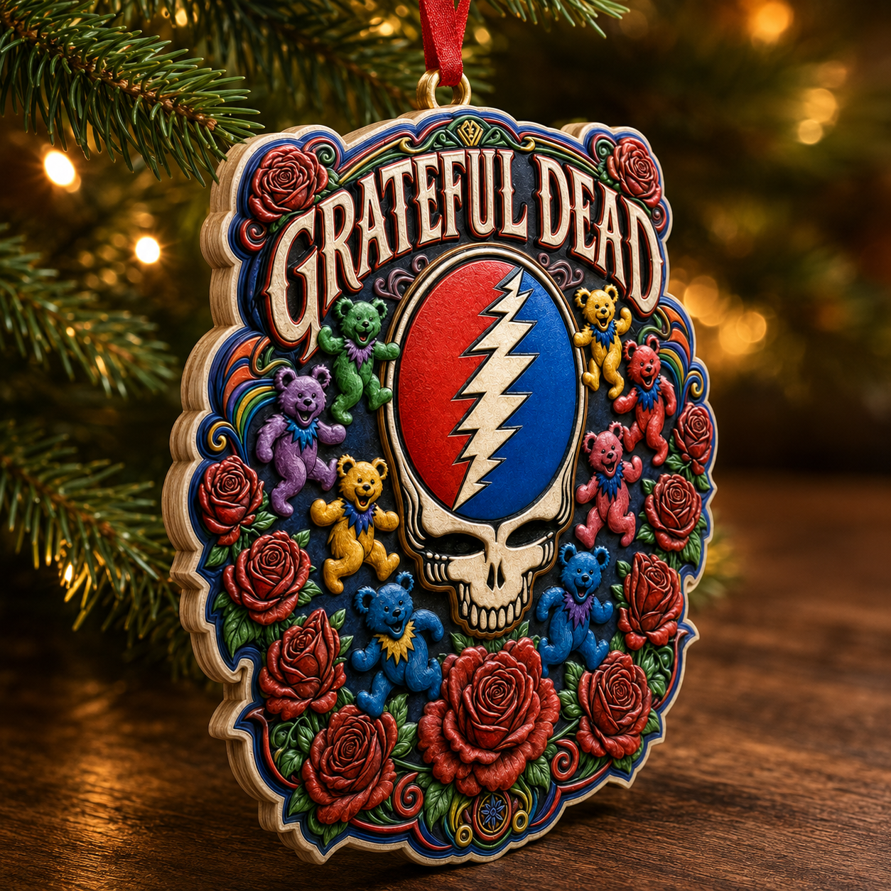 Grateful Dead 3D Print Ornament – Steal Your Face and Roses Gift for Deadheads