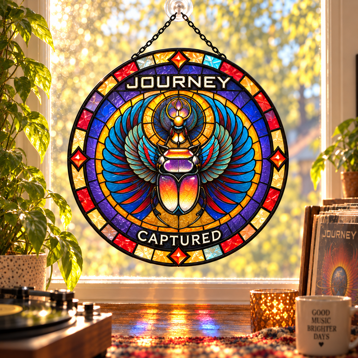 Journey Suncatcher, 9 Album Stained Glass Window Hanging, Infinity Escape Frontiers Classic Rock Music Gift
