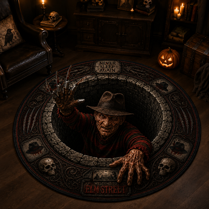 Freddy Krueger Horror Rug – Never Sleep Again Elm Street Gothic Area Rug, Nightmare Halloween Decor