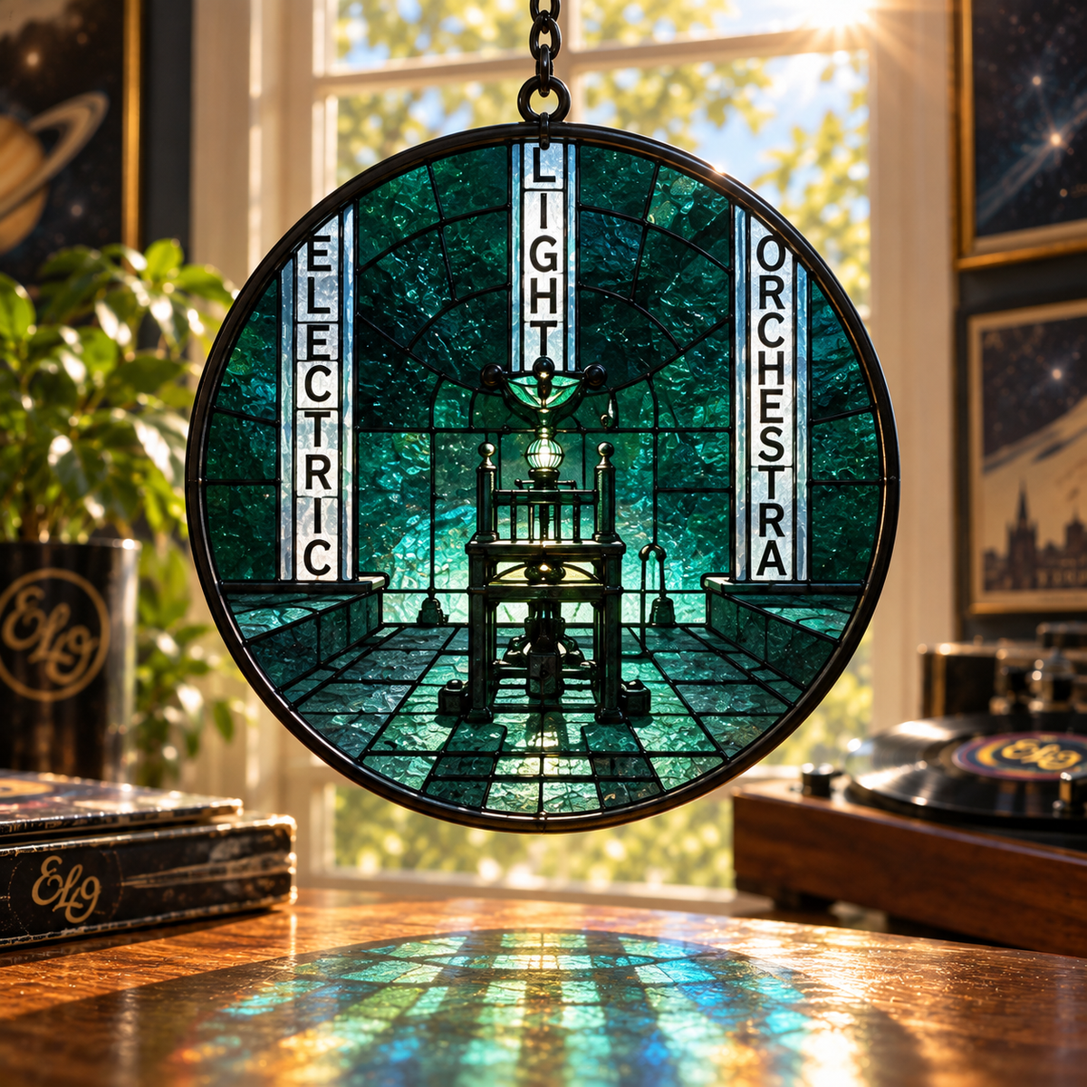 Electric Light Orchestra Suncatcher Set, 12 Stained Glass Album Window Hangings, ELO Classic Rock Music Gift