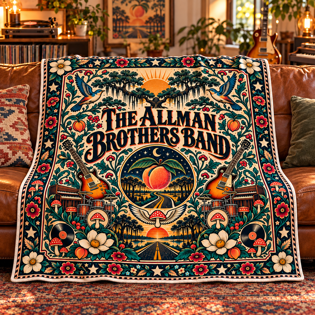 The Allman Brothers Band Vintage Sherpa Throw Blanket – Ultimate Jam Rock Fan Gift