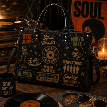 Classic Soul Music Faux Leather Handbag – Vintage 60s 70s Soul Power Shoulder Tote Bag