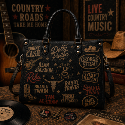 90s Country Music Legends Faux Leather Handbag – Vintage Country Artist Shoulder Tote Bag