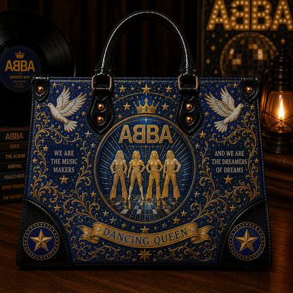 ABBA Handbag Tote Bag & Wallet Set, Vintage Music Lover Purse Set, Retro Pop Band Leather Bag, Matching Wallet Gift for ABBA Fans