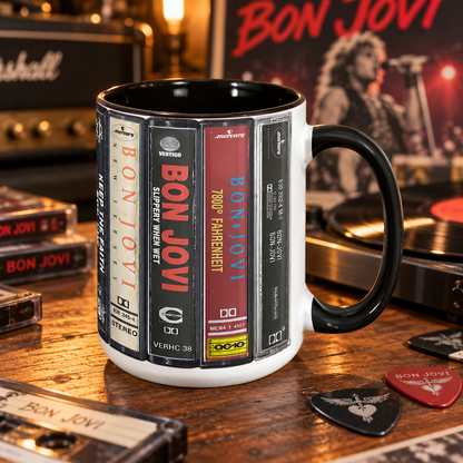 Bon Jovi Mug, Retro Cassette Tape Coffee Cup, Classic Rock Album Collection Mug, 80s Rock Fan Gift