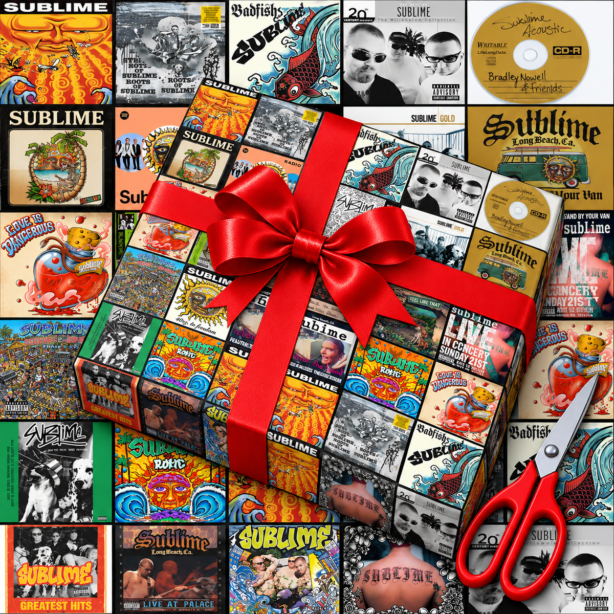 Sublime Album Cover Wrapping Paper Roll – Ska Punk & Reggae Rock Music Gift Wrap, Vintage Album Collage Christmas Wrapping Paper for Sublime Fans