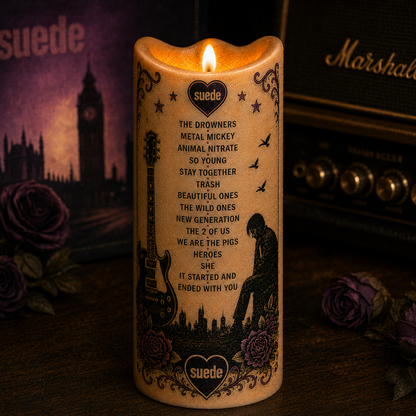 Suede Dog Man Star Flameless LED Candle, Suede Band Inspired LED Candle, Britpop Music Gift, Battery Operated Candle, Suede Fan Home Decor