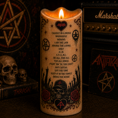 Anthrax Flameless LED Candle, Thrash Metal Band Candle, Heavy Metal Music Decor, Rock Fan Gift, Battery Operated Candle