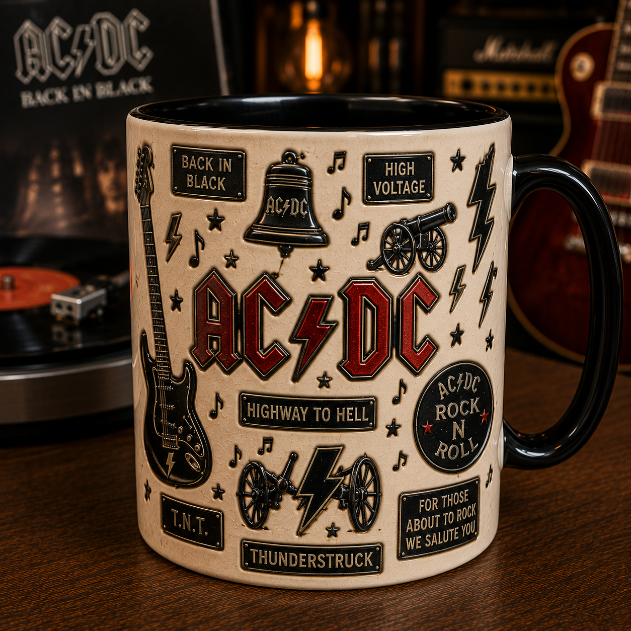 AC/DC Mug – Back in Black & Thunderstruck Coffee Cup, Classic Rock Gift for AC/DC Fans
