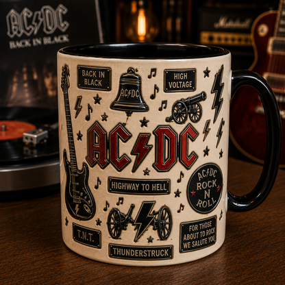 AC/DC Mug – Back in Black & Thunderstruck Coffee Cup, Classic Rock Gift for AC/DC Fans