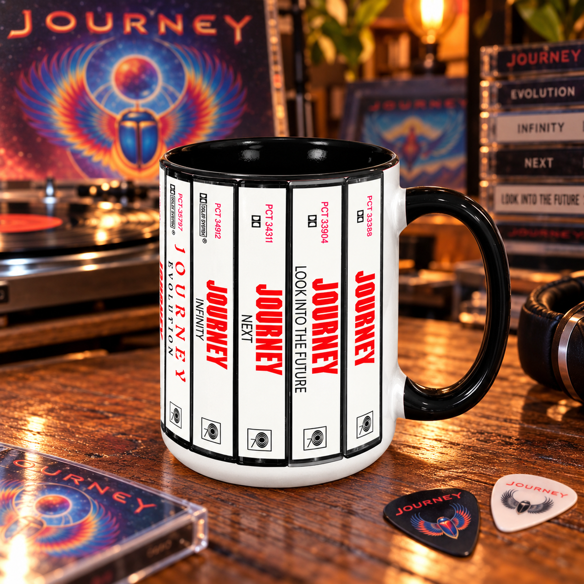 Journey Mug, Retro Cassette Tape Coffee Cup, Journey Album Collection Mug, Classic Rock Music Fan Gift
