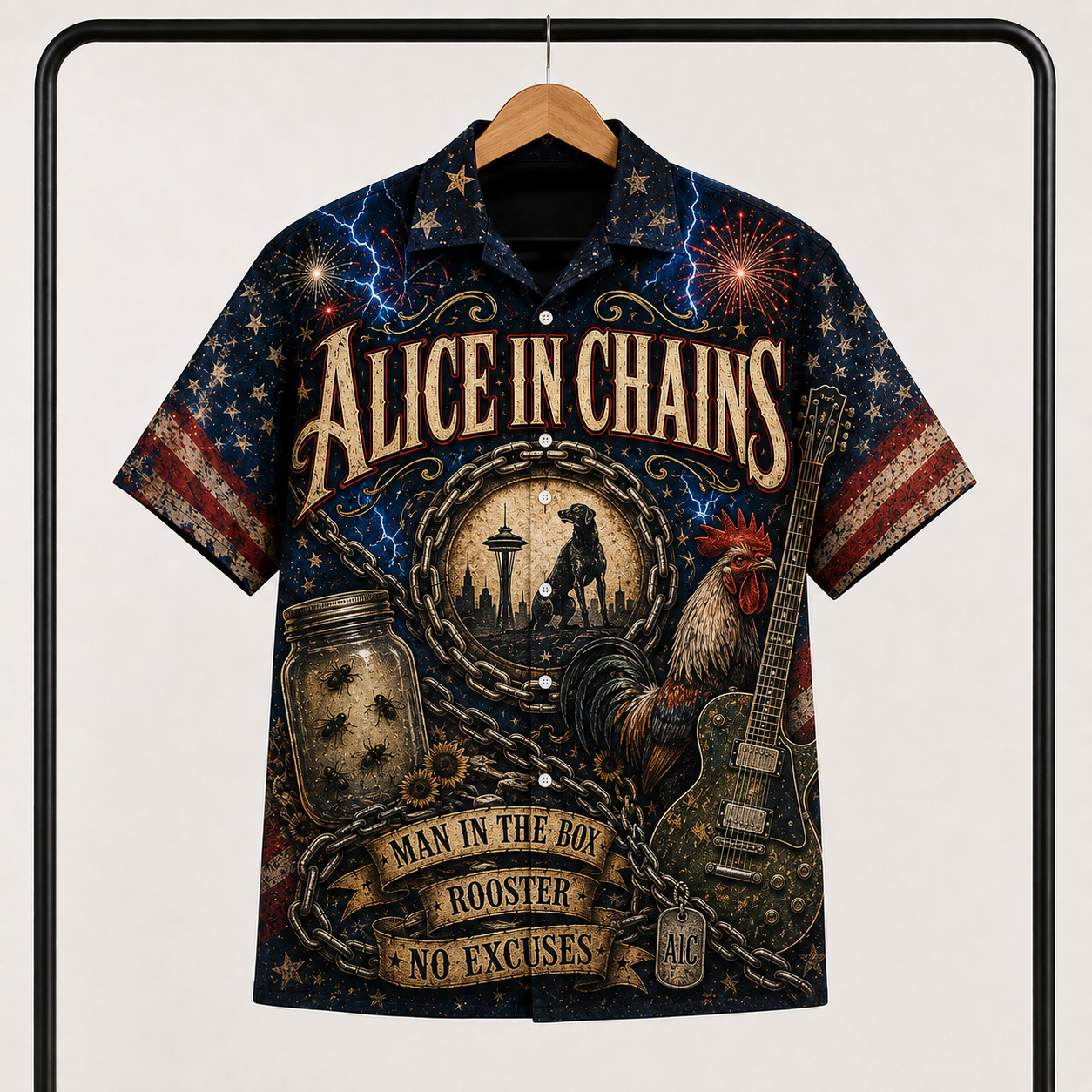 Alice In Chains Hawaiian Shirt - All Over Print Button Up AOP Shirt for Grunge Rock Fans