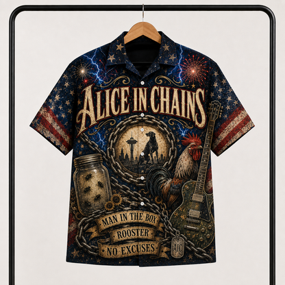 Alice In Chains Hawaiian Shirt - All Over Print Button Up AOP Shirt for Grunge Rock Fans