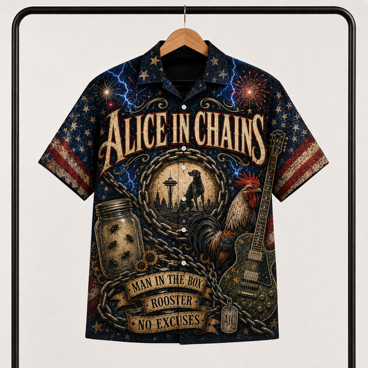 Alice In Chains Hawaiian Shirt - All Over Print Button Up AOP Shirt for Grunge Rock Fans