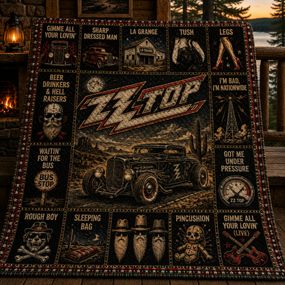 ZZ Top Blues Rock Quilt Blanket – Eliminator Hot Rod Journey In Every Stitch