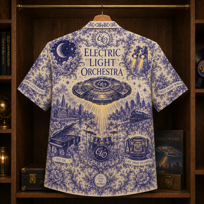 Electric Light Orchestra Hawaiian Shirt - Unisex Toile De Jouy ELO Spaceship Shirt