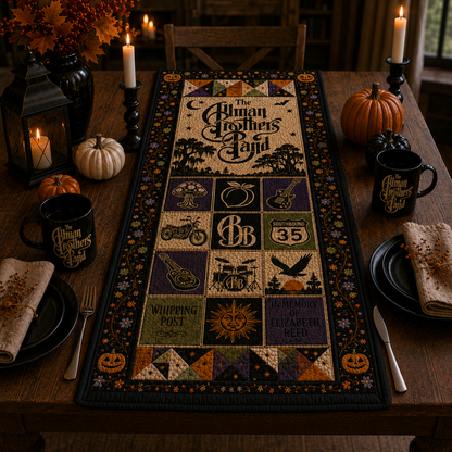 The Allman Brothers Band Halloween Table Runner – Quilted Southern Rock Table Decor for Fall