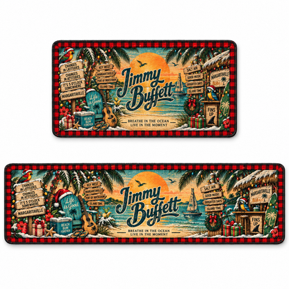 Jimmy Buffett Christmas Runner Rug, Margaritaville Tropical Holiday Kitchen Runner, Parrothead Beach Christmas Decor
