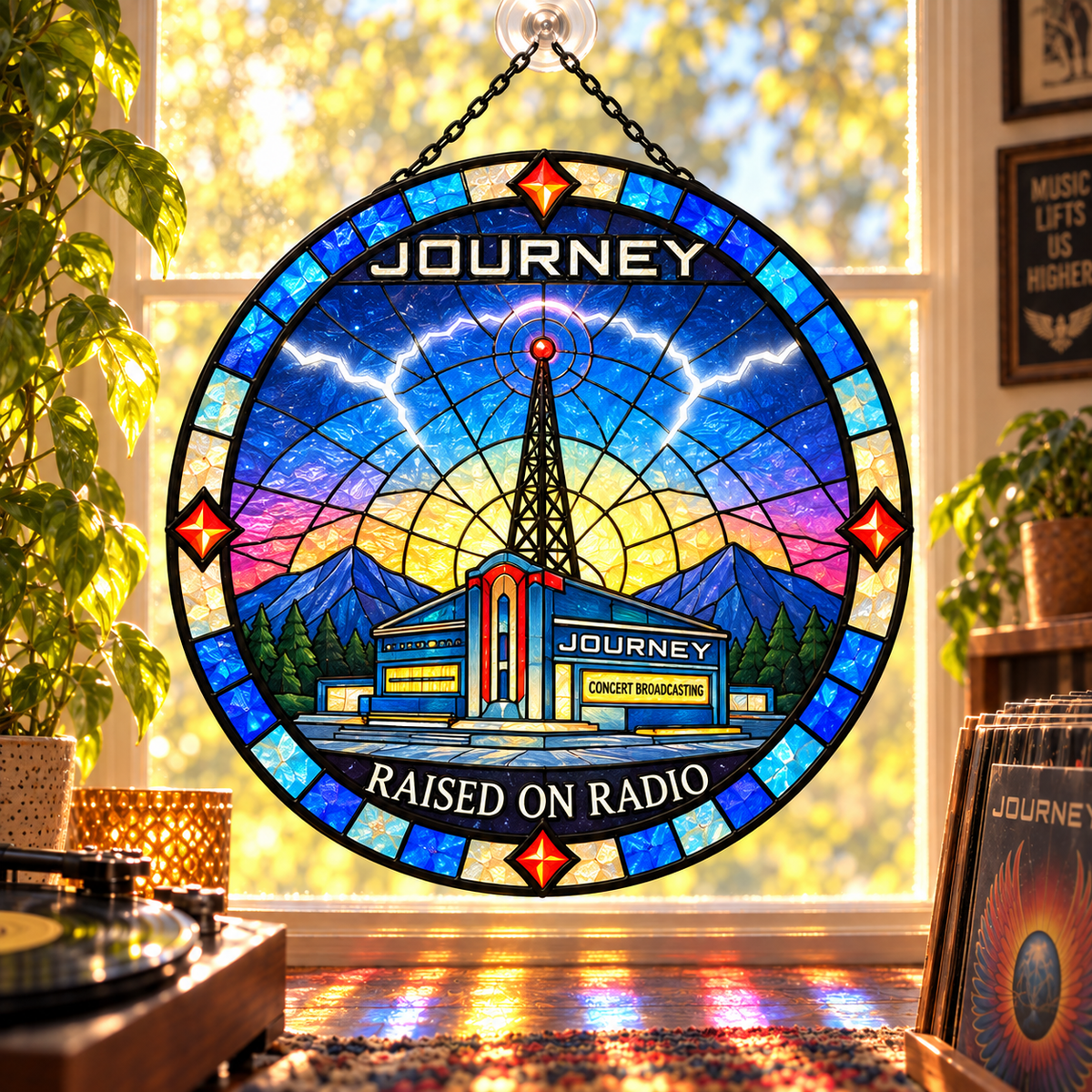 Journey Suncatcher, 9 Album Stained Glass Window Hanging, Infinity Escape Frontiers Classic Rock Music Gift