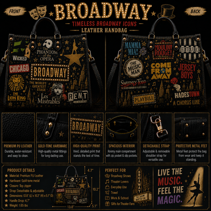 Vintage Broadway Musicals Faux Leather Handbag – Theatre Lover Shoulder Tote Bag