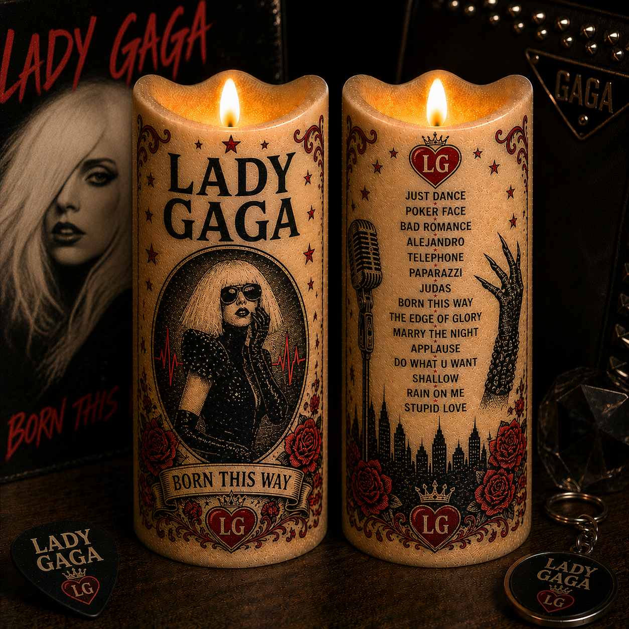 Lady Gaga Born This Way LED Candle, Little Monster Flameless Candle, Pop Music Tribute Gift for Lady Gaga Fans
