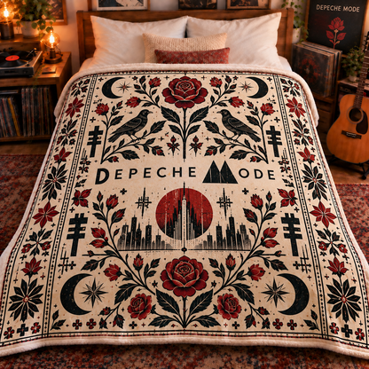 Depeche Mode Sherpa Blanket – Gothic Rose & Raven Fleece Throw, Alternative Rock Music Decor, Gift for Depeche Mode Fans