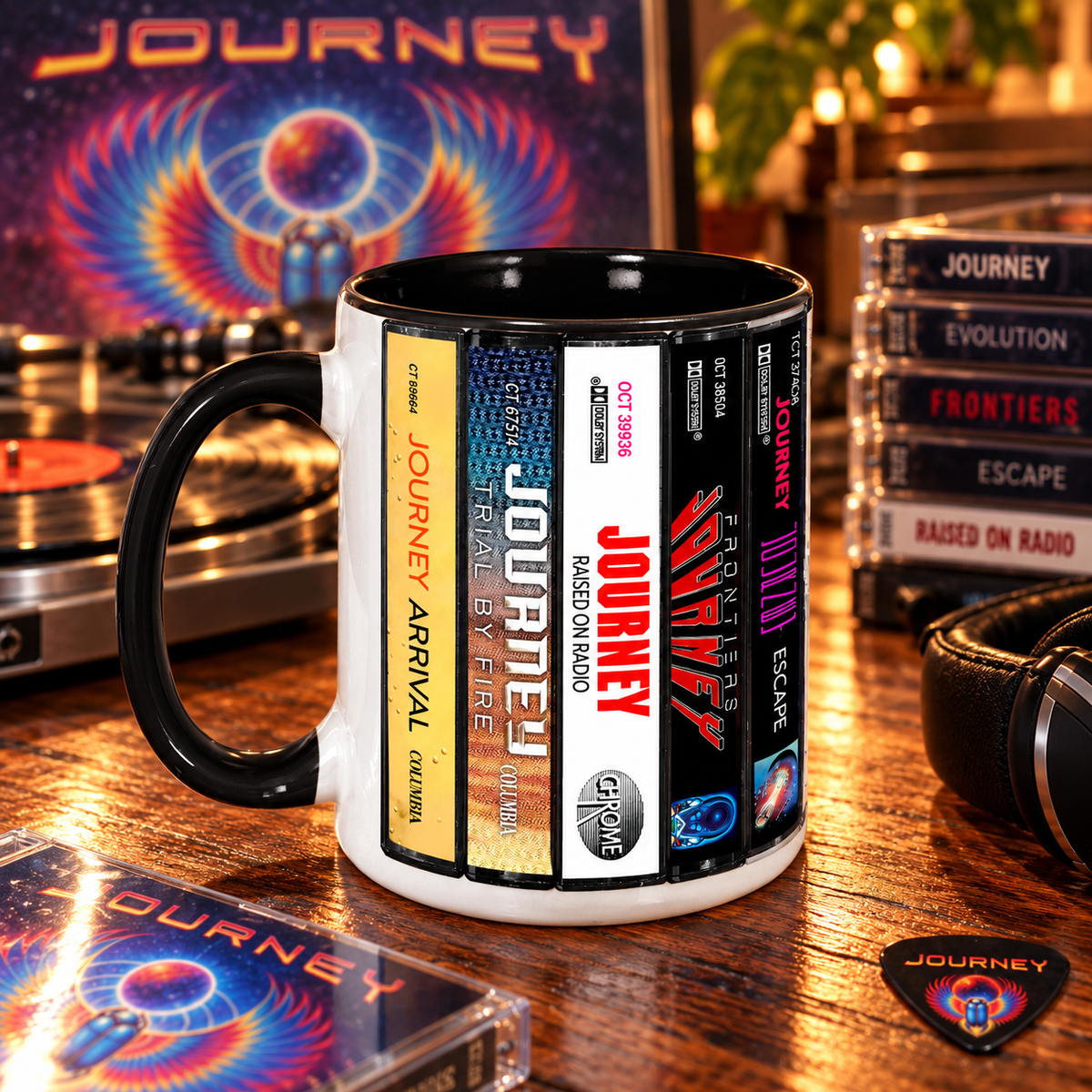 Journey Mug, Retro Cassette Tape Coffee Cup, Journey Album Collection Mug, Classic Rock Music Fan Gift