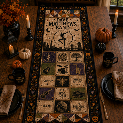 Dave Matthews Band Halloween Table Runner – Quilted Fall Music Table Decor for DMB Fans