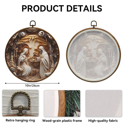 Holy Family Nativity Framed Round Wall Art – Paper Sculpture Style Christmas Décor