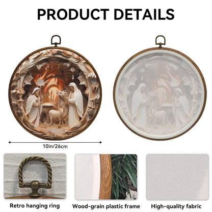 Nativity Blessing Framed Round Wall Art – Paper Sculpture Style Christmas Décor