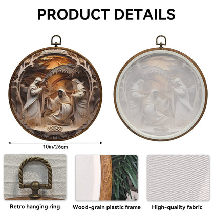The Holy Family Framed Round Wall Art – Paper Sculpture Style Nativity Scene