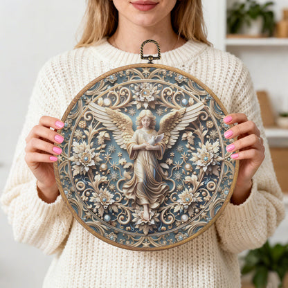 Heavenly Harmony Framed Round Wall Art – Paper Sculpture Style Angelic Décor