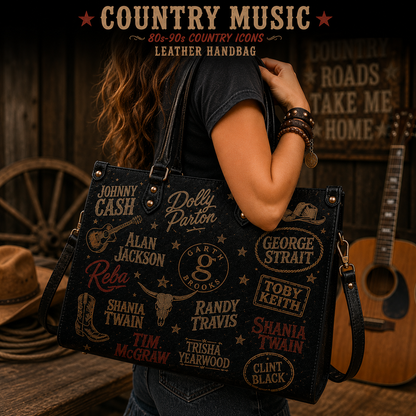 90s Country Music Legends Faux Leather Handbag – Vintage Country Artist Shoulder Tote Bag