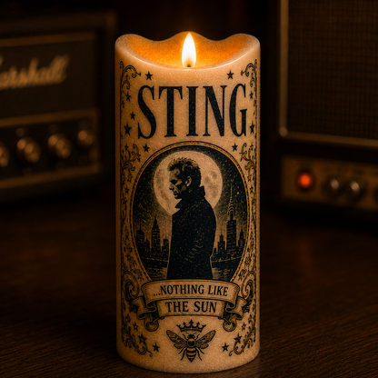 Sting Nothing Like the Sun Flameless LED Candle, Sting Inspired LED Candle, Classic Rock Music Gift, Battery Operated Candle, Sting Fan Home Decor
