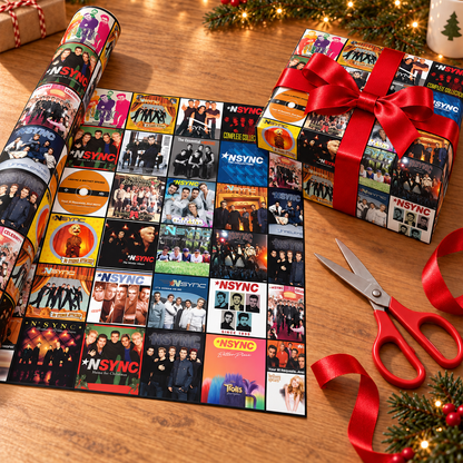 NSYNC Album Cover Wrapping Paper Roll – 90s Boy Band Music Gift Wrap, Retro Pop Album Collage Christmas Wrapping Paper for NSYNC Fans