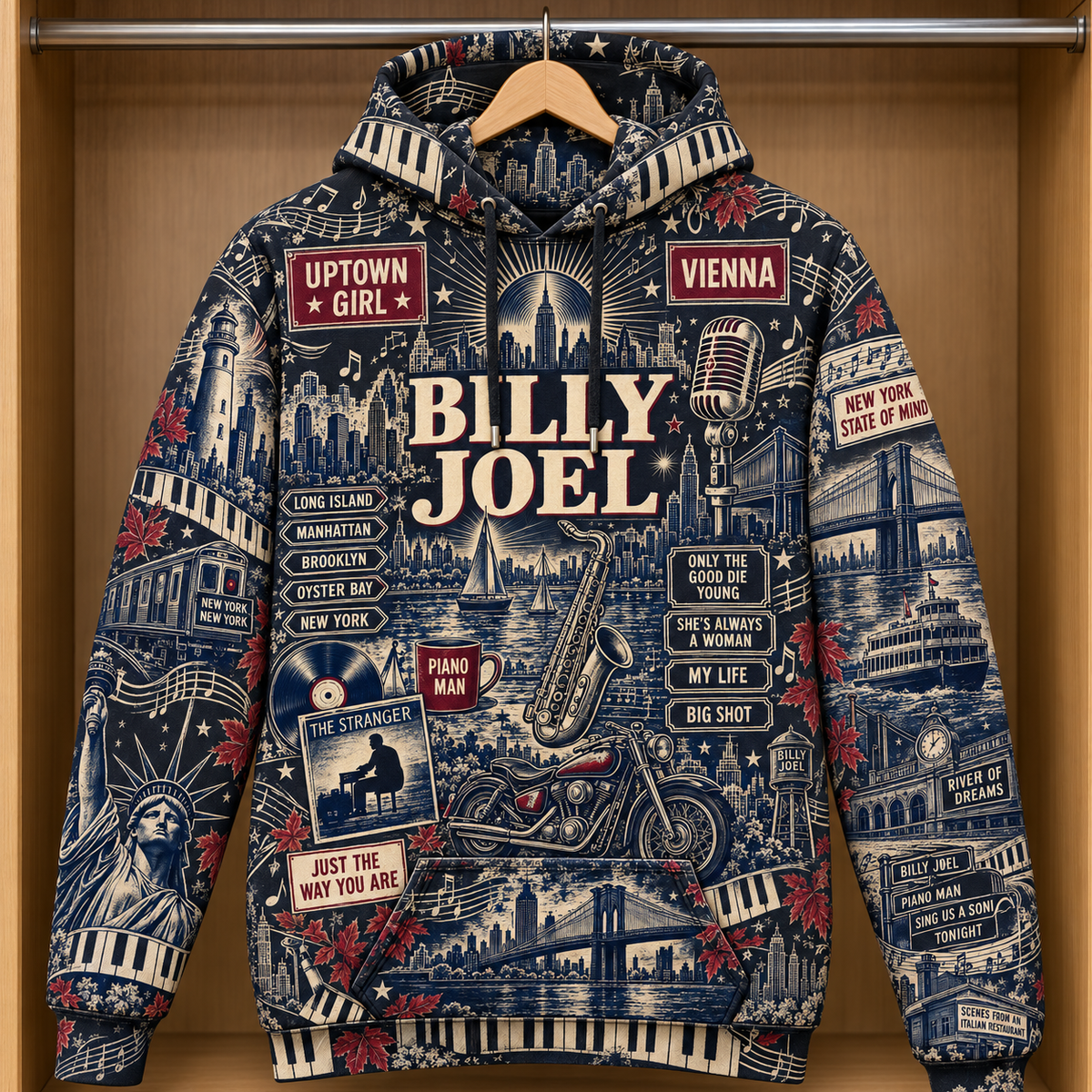 Billy Joel Piano Man Hoodie – New York Music Legend Vintage 3D Printed Pullover, Classic Rock Fan Gift