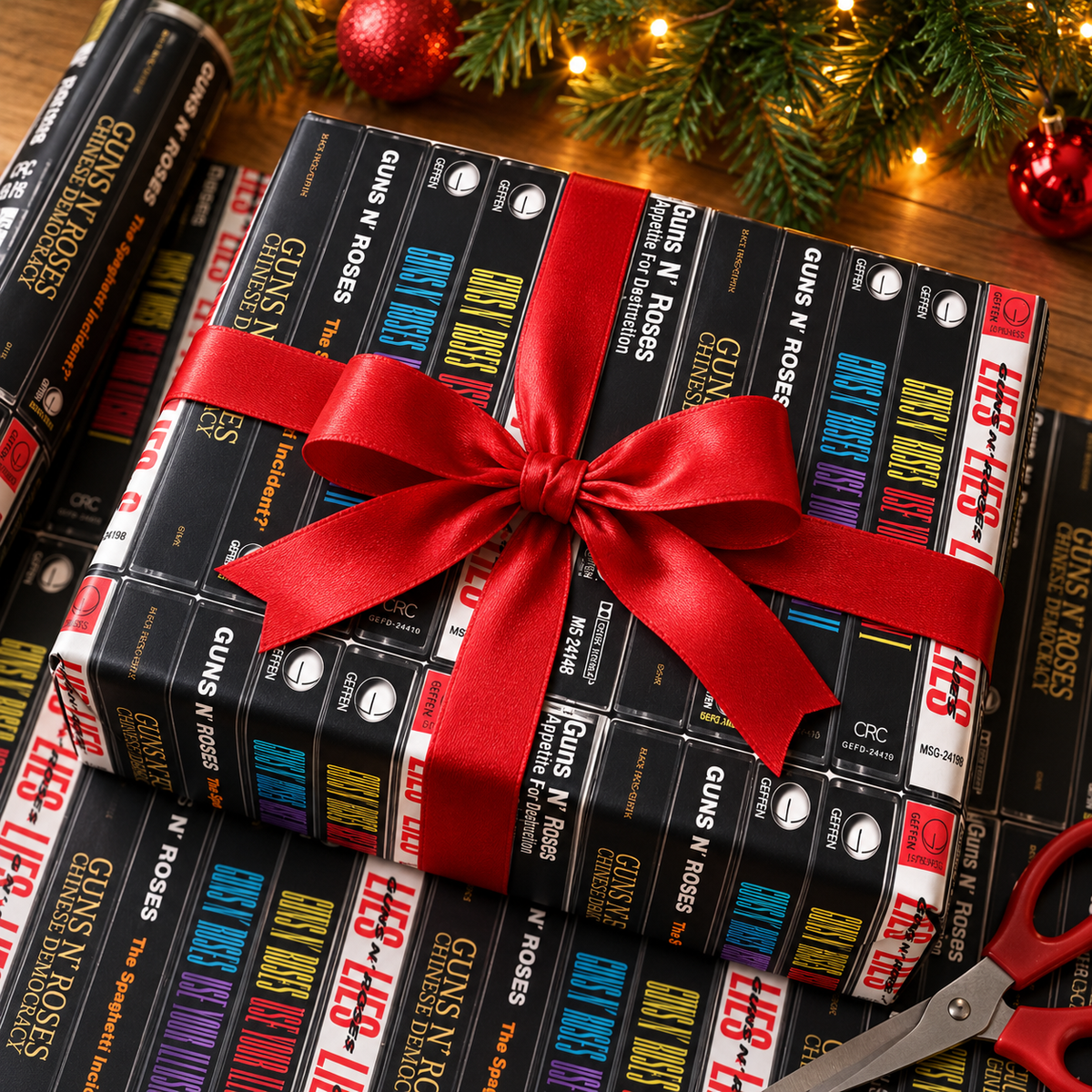 Guns N' Roses Cassette Spines Wrapping Paper - Hard Rock Band Vintage Audio Tape Gift Wrap