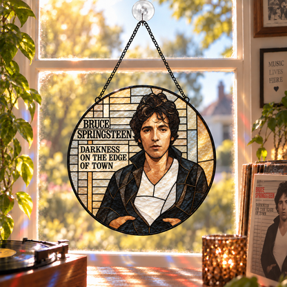 Bruce Springsteen Iconic Album Cover Stained Glass Sun Catcher – The Boss Rock Music Window Hanging Gift