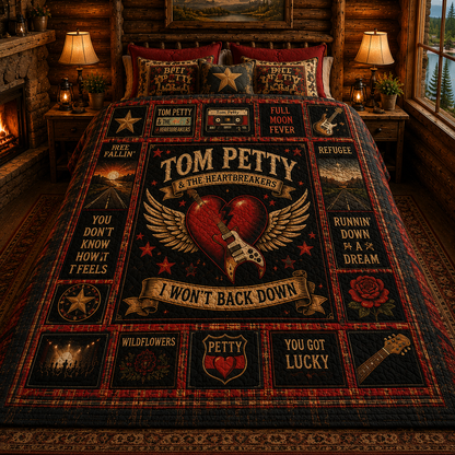 Tom Petty & The Heartbreakers Quilt Blanket – Vintage Sherpa Throw, Classic Rock Patchwork Blanket, Music Fan Gift