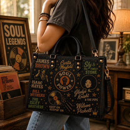 Classic Soul Music Faux Leather Handbag – Vintage 60s 70s Soul Power Shoulder Tote Bag