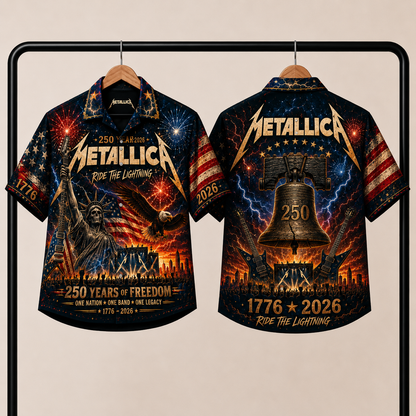 Metallica Hawaiian Shirt - Unisex Vintage 250 Years Of Freedom Liberty Bell Button Up