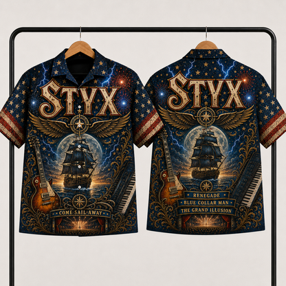 Styx Band Hawaiian Shirt - Unisex Vintage Sailing Ship Come Sail Away Button Up